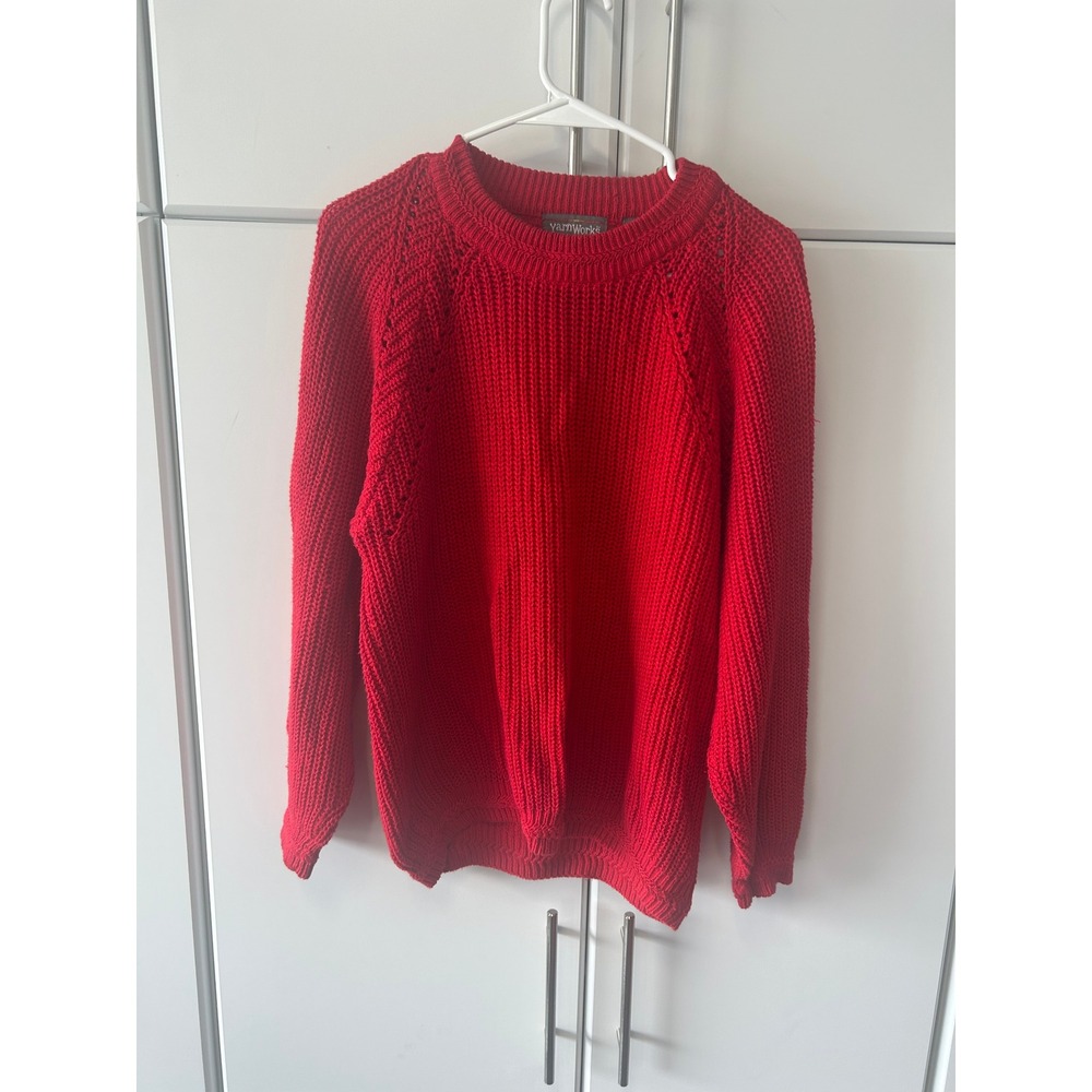 YarnWorks Red Chunky Knit Sweater Vintage Ramie Cotton Blend Crewneck Large